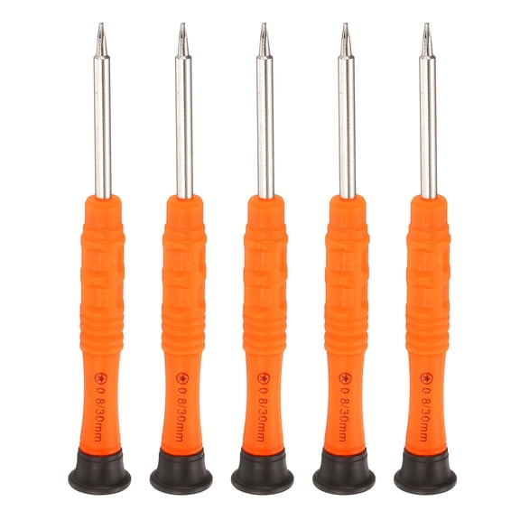 5pcs 0.8mm Star Mini Screwdriver 3mm Magnetic Five Star Head 87mm Length for Small Appliances Repairs, Orange