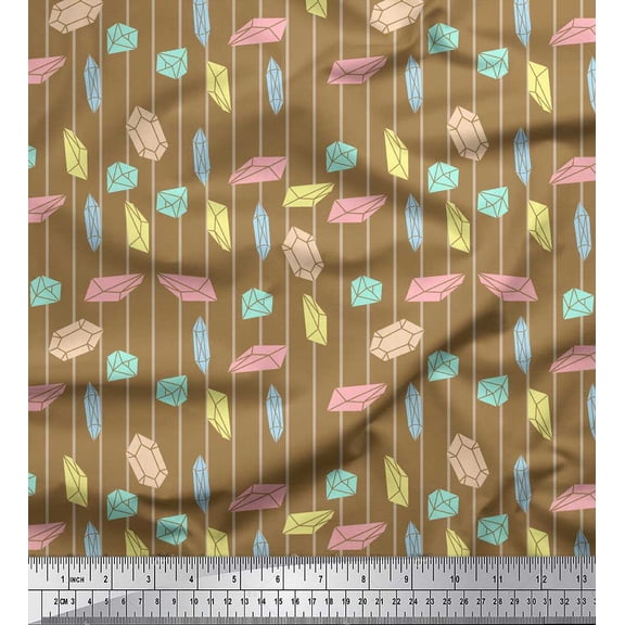 Soimoi Brown Cotton Voile Fabric Crystals & Stripe Print Fabric by the Yard 42 Inch Wide