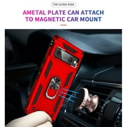 TJS for Google Pixel 7 Pro Case, Impact Resistant Metal Ring Magnetic Support Kickstand Drop Protector Phone Cover (Red)
