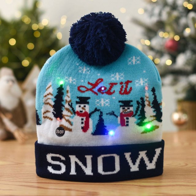 Gorro de Navidad tejido con luz LED, Papá Noel, alce, dibujos animados, gorro tejido para niños, regalo de Año Nuevo, decoración navideña