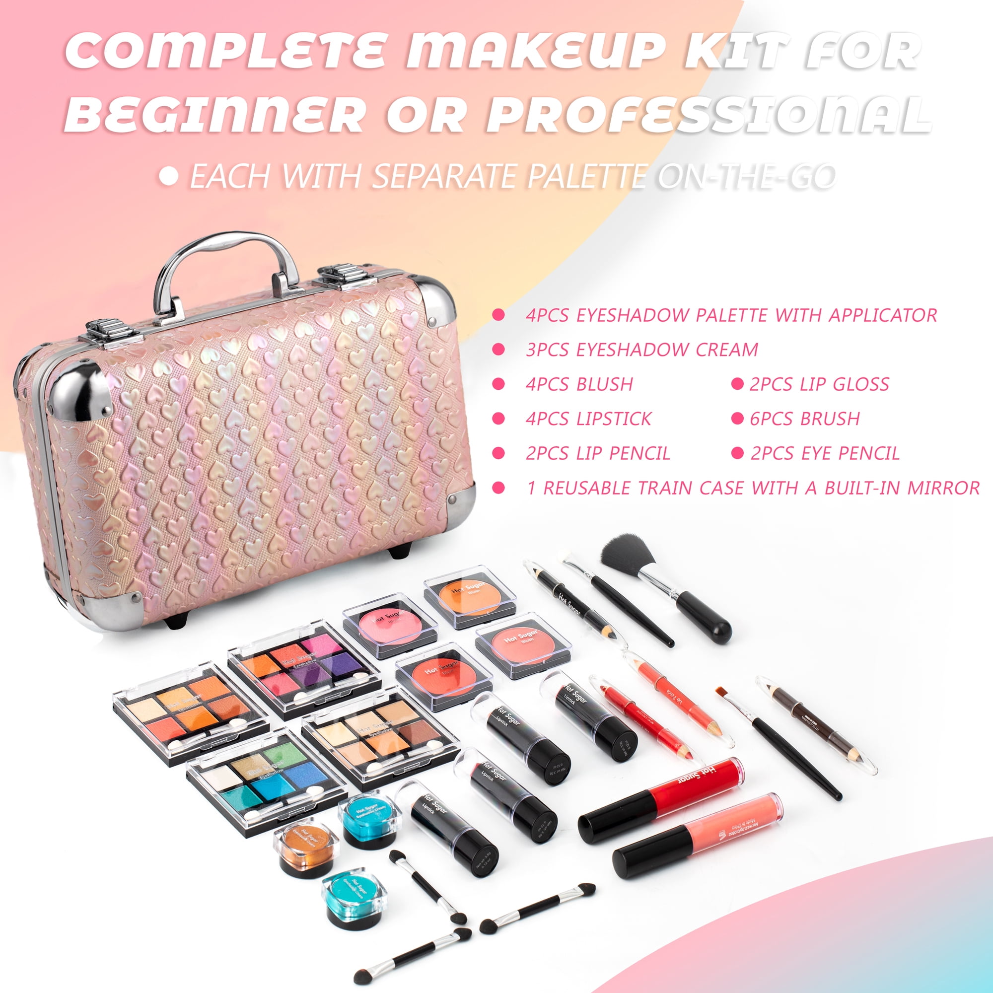 Hot Sugar Makeup Kit for Girls 10-12, All-in-One Kids Makeup Set for Teens, Basic Cosmetic Set for Women - Perfect Gift to Begin the Makeup Journey (Pink Heart)
