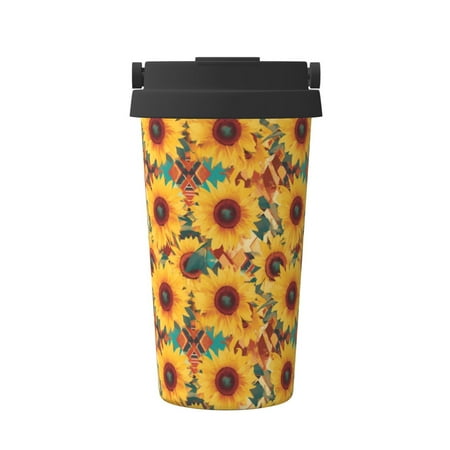 

Matuu Colorful Bohemian Sunflower for Insulated Coffee Mug Reusable Travel Coffee Cup Spill Proof 16oz Stainless Steel Coffee Cups for Hot/Ice Coffee Tea