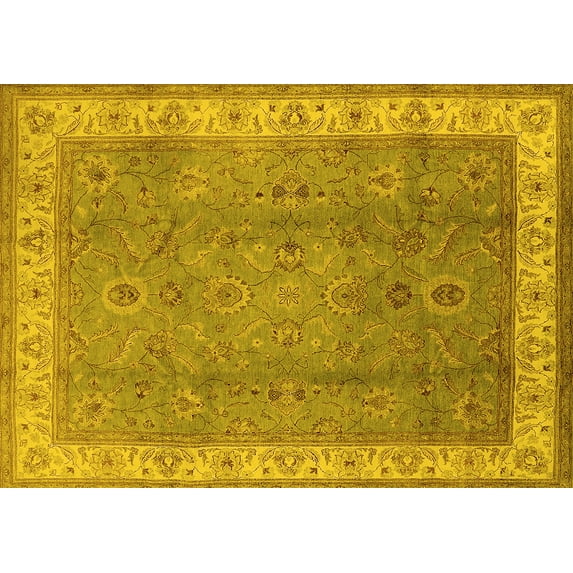 Ahgly Company Machine Washable Indoor Rectangle Oriental Yellow Traditional Area Rugs, 2' x 4'