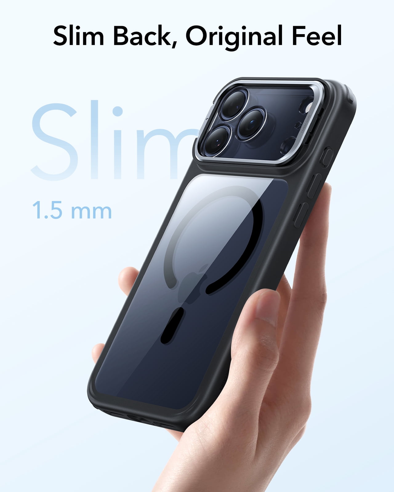 ESR Magnetic Case with Stash Stand Compatible with iPhone 17 Pro Max, Military-Grade Drop Protection & Camera Control Cover, MagSafe Compatible Scratch-Resistant, Clear Black
