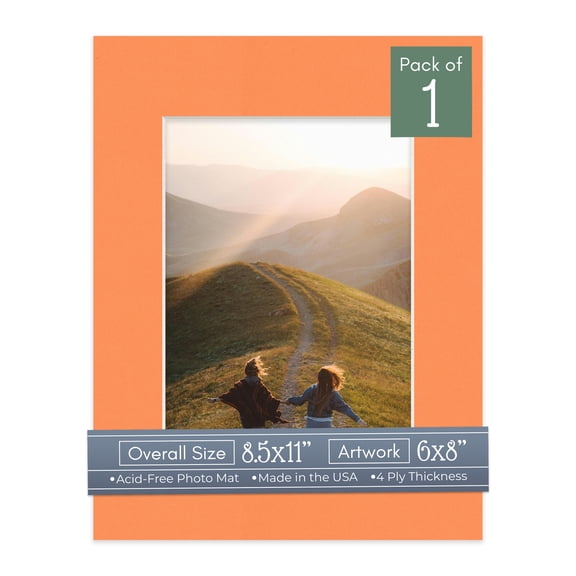 Orange Picture Frame Mat for 8.5x11 Frames - Fits 6x8 Photos - 1 Mat