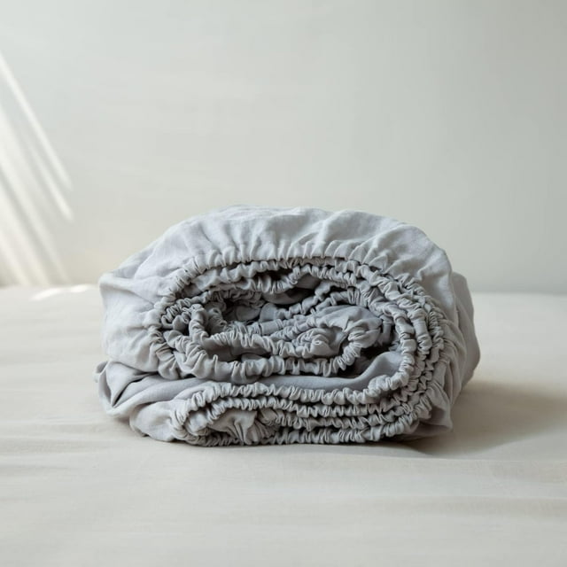 Linen Fitted Sheet with Stone Washed es Deep Pocket French Flax Solid Color Soft Breathable Bedding (Queen Linen)