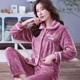 thumbnail image 5 of Conjunto de pijamas de franela gruesa para mujer, traje de dos piezas, cálido, suelto, manga larga, informal, servicio a domicilio, un solo pecho, Otoño e Invierno, 5 of 5