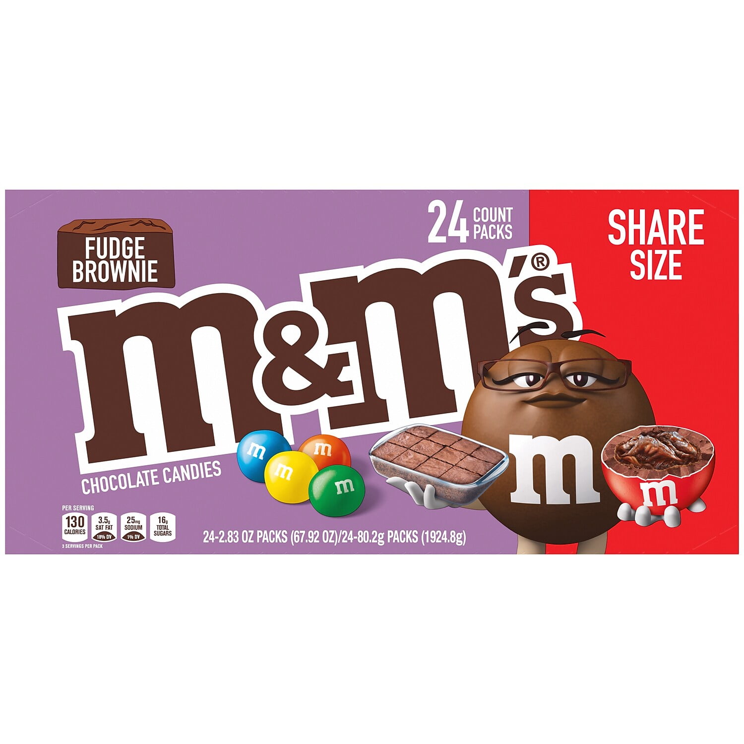 M&M'S Fudge Brownie Singles Size Chocolate Candy, 1.41 oz. 24-Count Box