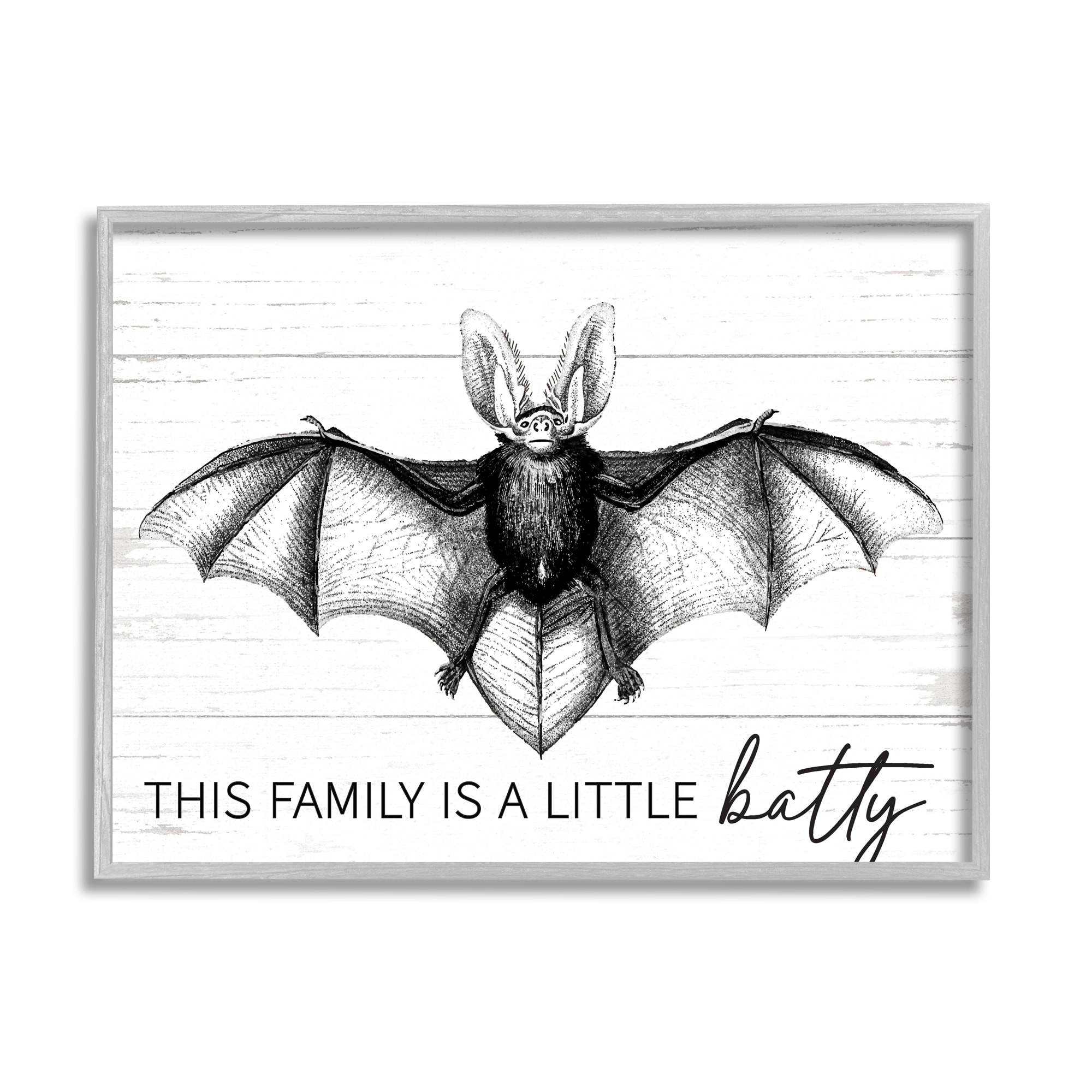 This Family Is Batty Witty Saying Detailed Bat Animals & Insects Graphic Art Framed Art Print Wall Art