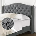 thumbnail image 2 of King Bed Frame, Tufted Upholstered Platform Bed with Headboard and Footboard, Velvet Handmade Pleats Wingback Platform Bed, Strong Wooden Slats/No Box Spring Needed/Easy Assembly, Grey, 2 of 7