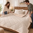 thumbnail image 5 of Clearance! Twin Size Washed Cotton Quilt Blanket, Skin-Friendly Cool Thin Comforter, Lightweight Bed Blanket for All Seasons, 78.74x59.07 Inches/Khaki, 5 of 5