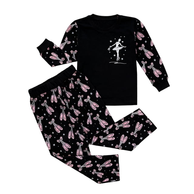 Ballet Themed Two Piece Nightwear Set For Girls Soft Pajama Loungewear Comfortable Homewear Sleep Outfit