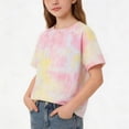 thumbnail image 2 of Babcutegg Kids Tie-Dye Short Sleeve T-Shirt – Casual Summer Cotton Top with Round Neck, Breathable Lightweight Outerwear for Everyday Wear Yellow Size 7-8, 2 of 6
