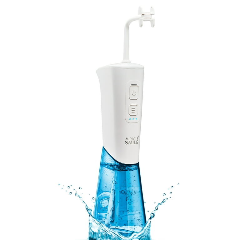 Ontel Miracle Smile Water Flosser for Teeth & Gum Health, Unique H-Shaped Flossing Head & 4 Water Jets, Cordless Water Flosser Features 360°
