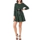 thumbnail image 2 of INSPIRE CHIC Vestido de Camisa A-Line de Manga Larga con Cinturón y Estampado de Cuadros para Mujeres S Verde Búfalo, 2 of 7