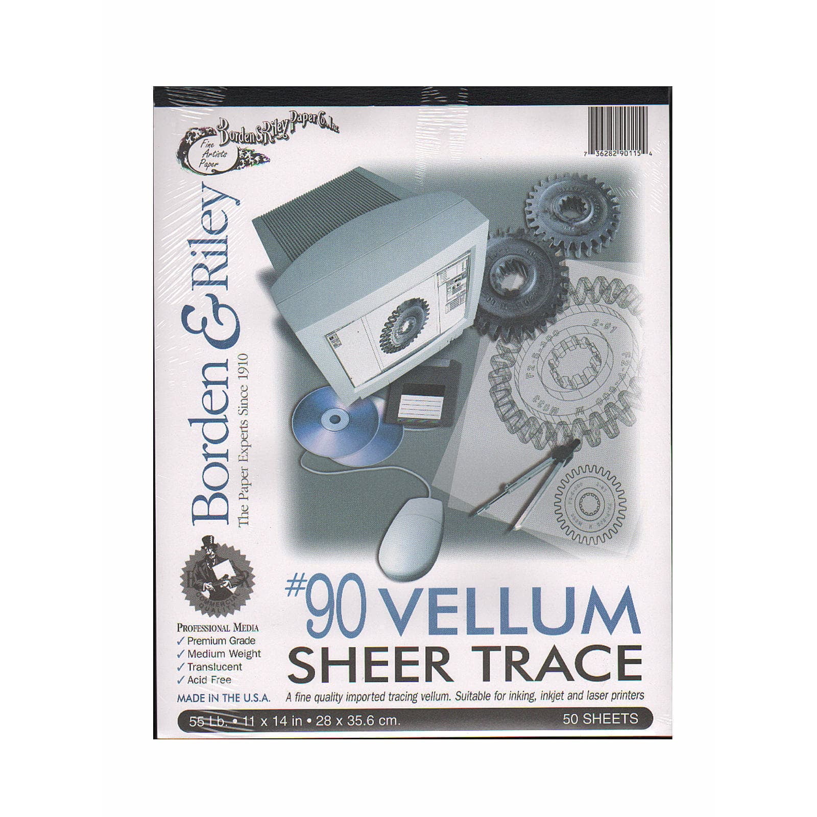 Borden & Riley #90 Sheer Trace Vellum Pad, 50 Sheets, 11" x 14"