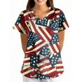 thumbnail image 2 of 4th of July Scrub Tops for Women Plus Size Short Sleeve V-Neck Red White and Blue Print Working Uniform Cartoon Pattern Tops with Pockets, 2 of 5