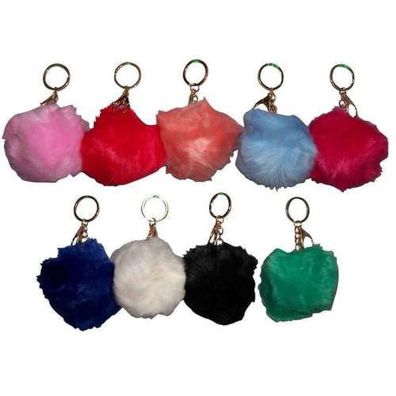 Pompom Fluffy Furry Faux Fur Key Chain Purse Bag Fob Charm 6Pc Pack -- FREE USA Shipping-- (APOMKC4)