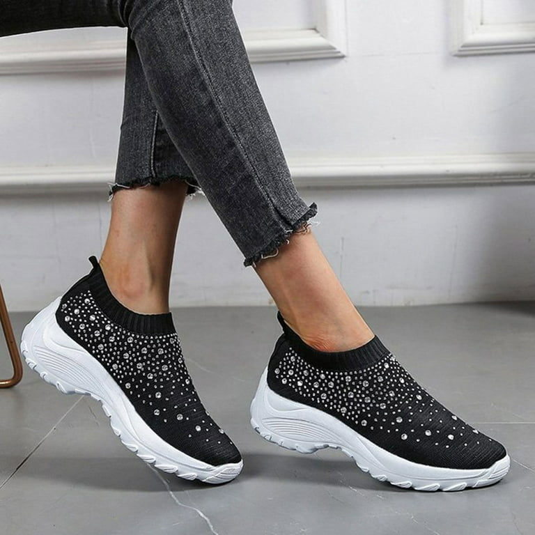 nsendm Womens Comfort Running Tennis Shoes Light Weight Walking Training  Gym Sneakers Sneakers for Women Slip Ons Black 42 