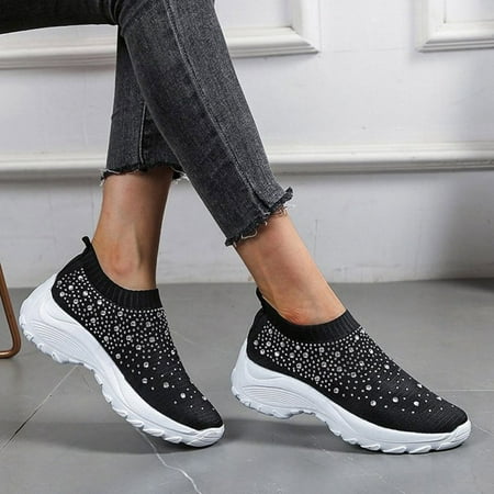 

Gubotare Sperry Shoes For Women Womens Walking Shoes Slip on Sock Sneakers Lady Girls Nurse Mesh Air Cushion Platform Loafers Fashion Casual Black 8