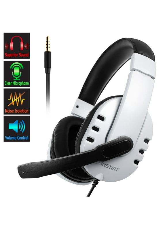 Gaming Headset with Mic - Wired Over-Ear Headphones with Microphone for PS5 PS4 PC Xbox Series X/S Xbox One Nintendo Switch, 3.5mm Jack (White)