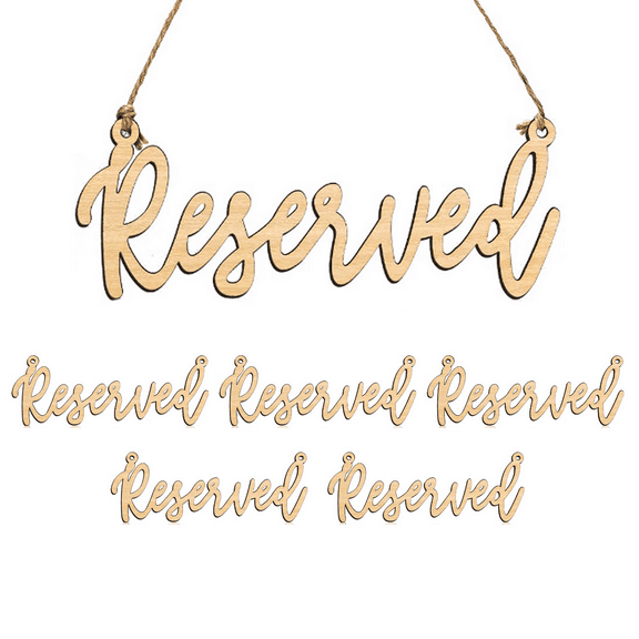 6Pcs Hanging Wooden Reserved Sign Wedding Reserved Seating Sign with Jute Hanging Rope Laser Cut for Important Events Church Pews Chair and Restaurant