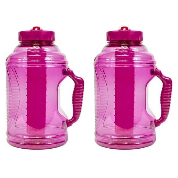 Cool Gear 2-Pack 80 oz Big Freeze Sports Water Bottle with Freezer Stick and Handle | Hydrating Colored Water Bottle