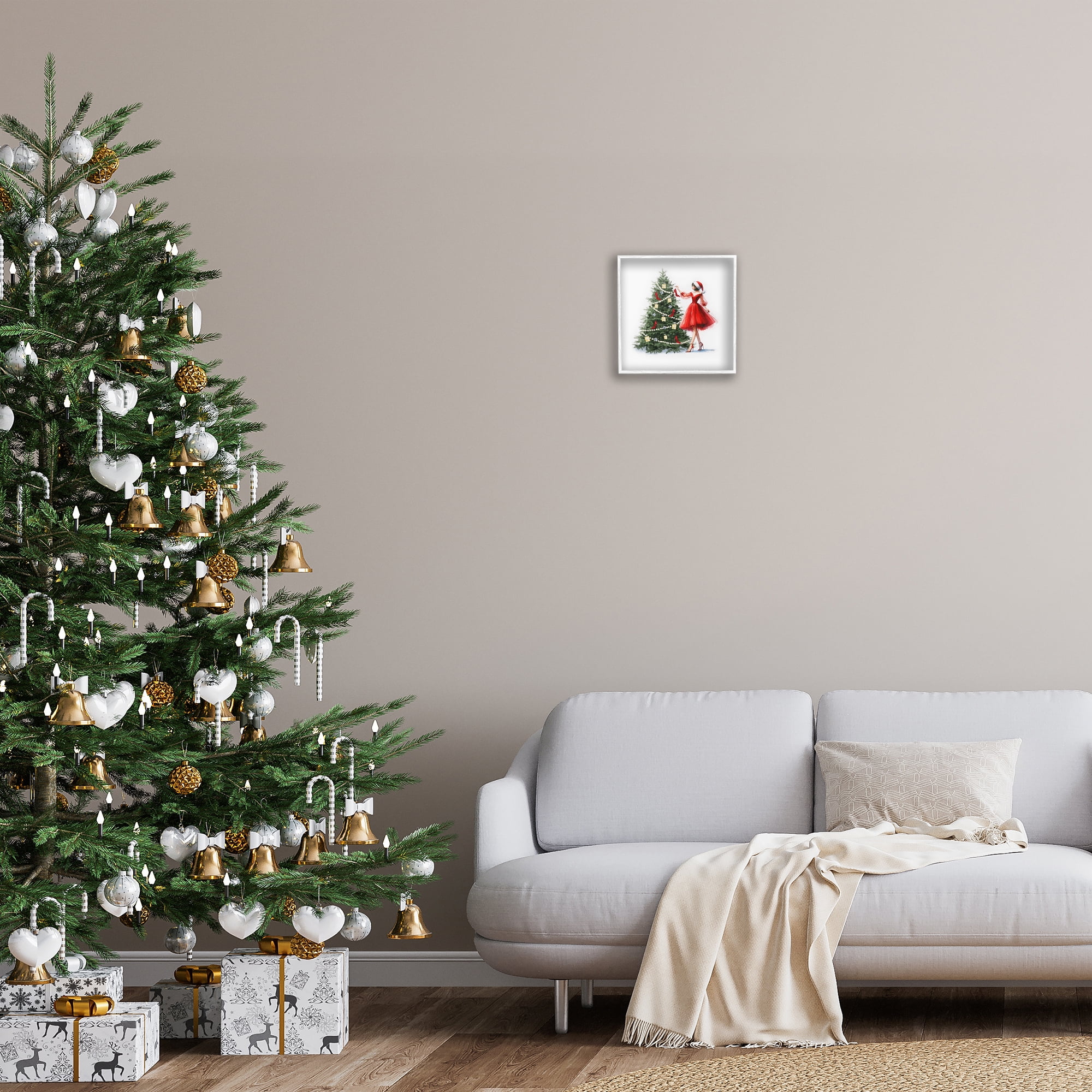 Stupell Industries Holiday Tree Glam Accessories Holiday Painting White Framed Art Prints Wall Art, 12 x 12
