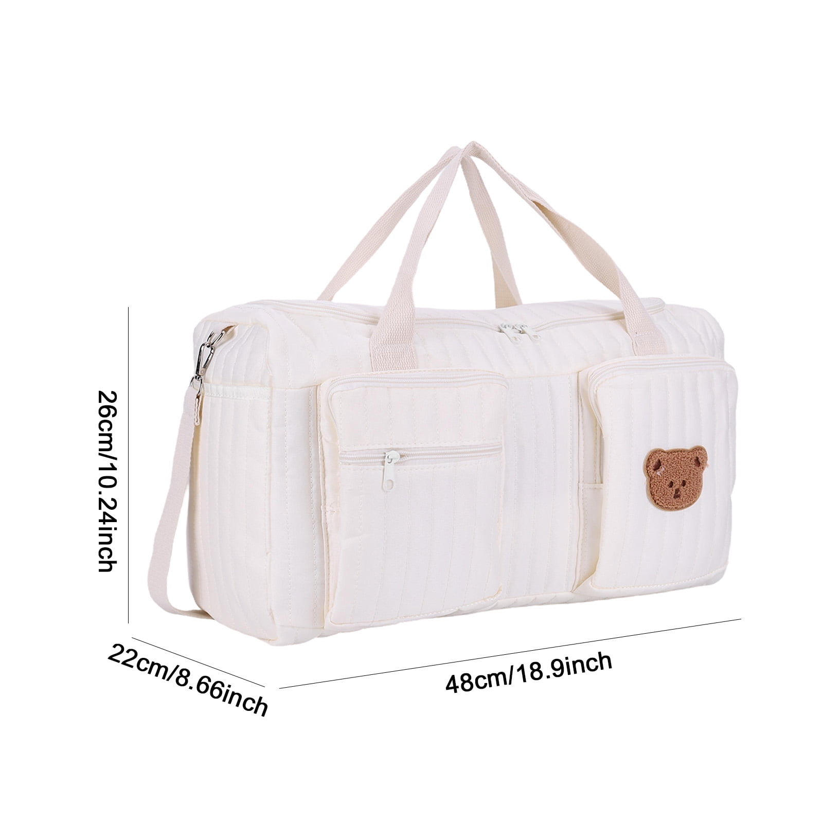 Yucurem Diaper Bag Tote, Large Capacity Diaper Bag with Multi-Pockets, Portable Strap Quilted Baby Bag for Mom Dad, Bears Printed