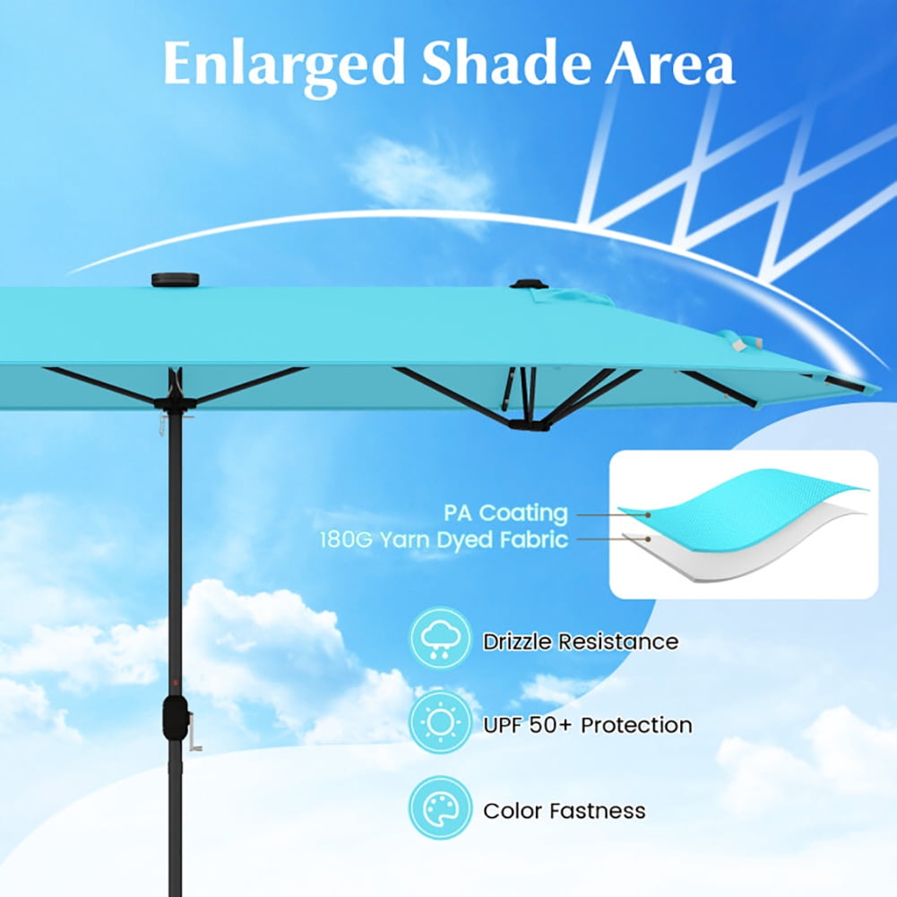Yardi Yarda 13FT Double-sided Patio Umbrella with Solar Lights for Garden Pool Backyard-Turquoise