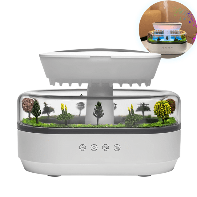 Rain Cloud Humidifiers for Bedroom, 3 in 1 Aromatherapy Diffuser, Raindrop & Natural White Noise, Mini Forest Landscape