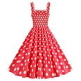 thumbnail image 4 of Elainilye Fashion Dresses for Women 2024 Round Neck Sleeveless Retro Suspender Wrapped Breast Polka Print Lace A-Line Dress,Red, 4 of 4