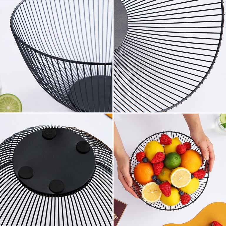 Black Metal Wire Fruit Basket Bowl - Large Decorative Centerpiece For Kitchen, Counter, Or Gift