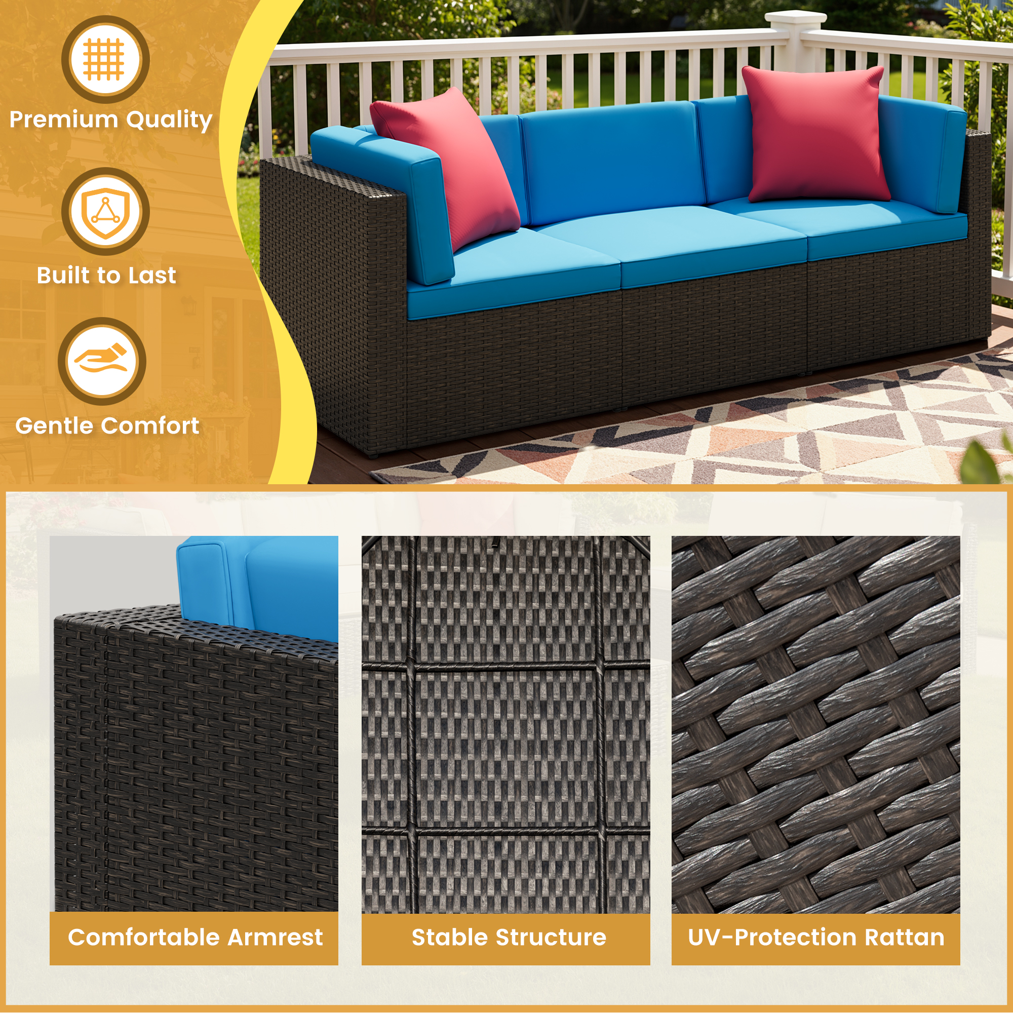 Lacoo 6 PCS Patio Outdoor Furniture Wicker Sectional Sofa with Cushion, Blue