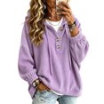 thumbnail image 3 of Pounoo Hoodies for Women Pullover Hooded Henley Button Long Sleeve Corduroy Texture Tops for Women Loose Fit Y2K Trendy Boho Womens Tops, 3 of 9