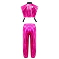 thumbnail image 3 of TiaoBug Kids Girls Hip Hop Dance Outfit Jazz Performance Metallic Crop Top and Pants Set Dancewear Hot Pink+Rose 16, 3 of 4