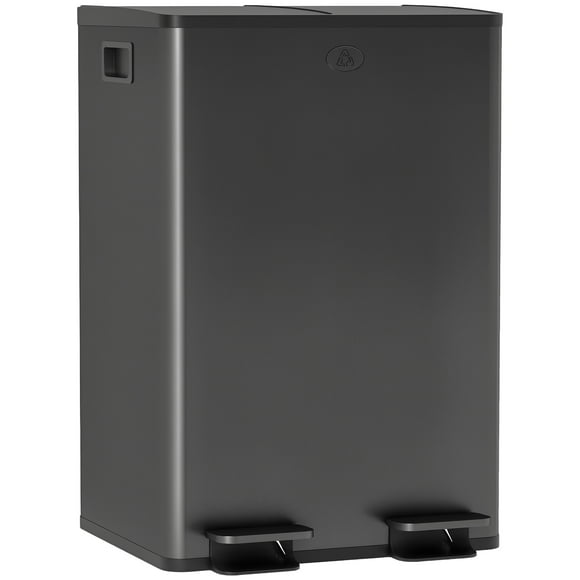 HOMCOM Dual Trash Can, 2 x 28 Liter Garbage Can with Soft Close Lid, Black