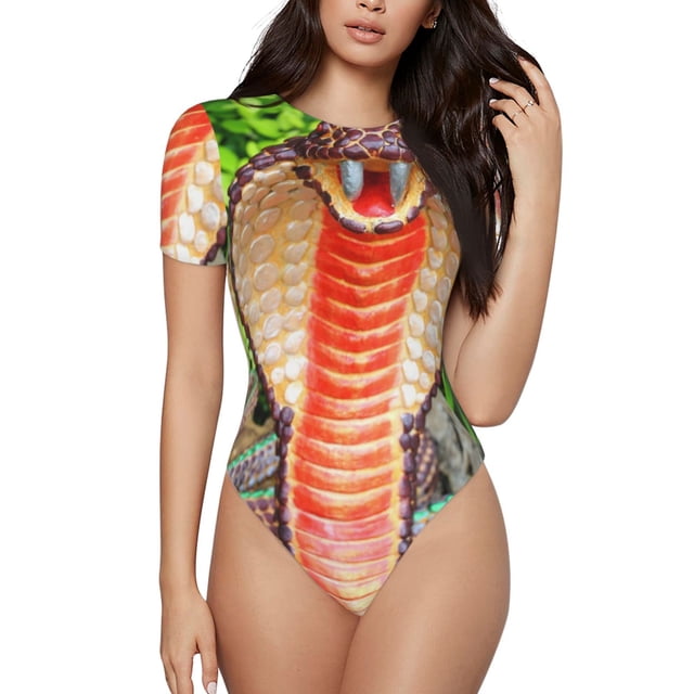 Balery Cobra Snake Body de cuello redondo de manga corta para mujer Tops de manga corta Tops básicos-Small