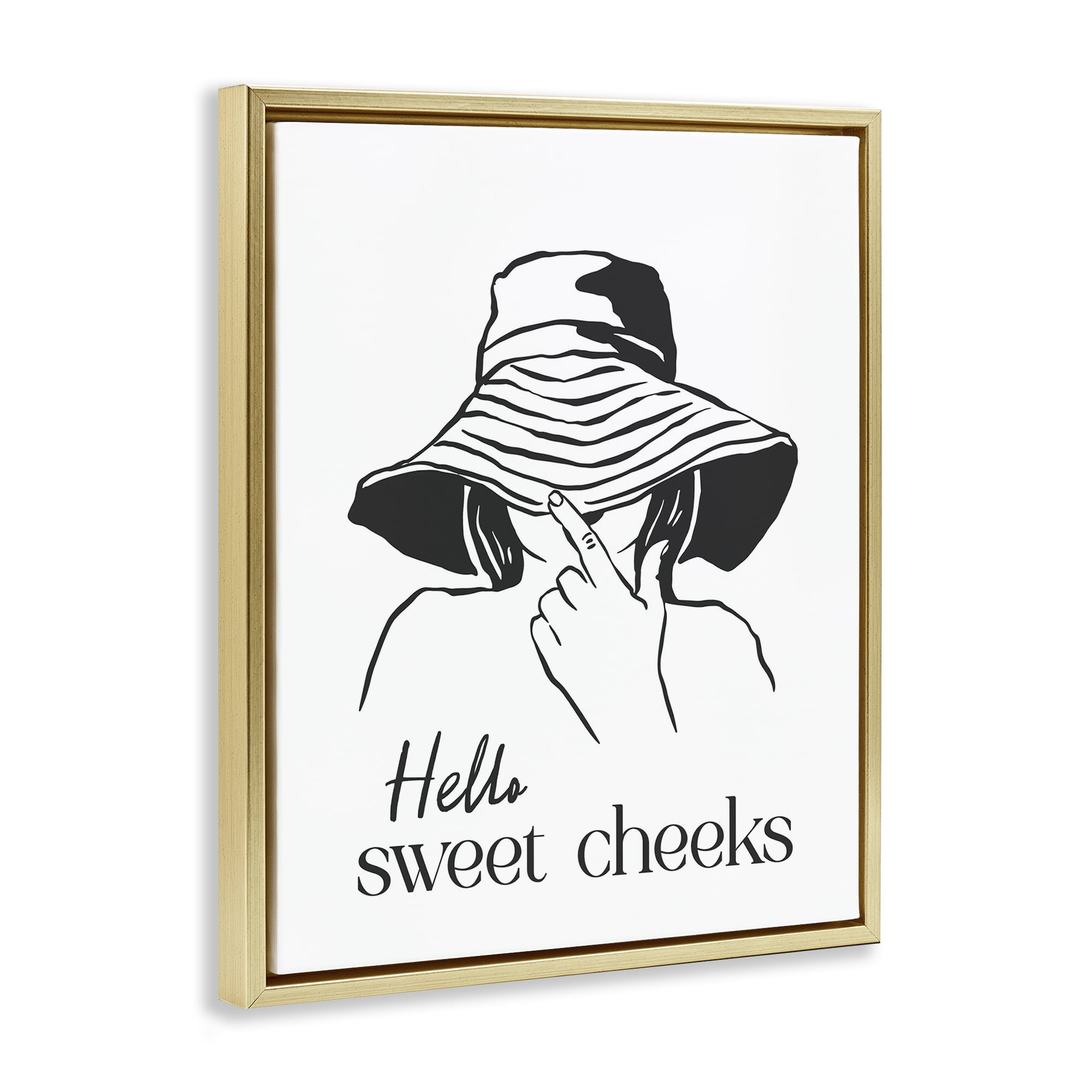 Stupell Industries Sweet Cheeks Bathroom Greeting Gold Framed Floater Canvas Wall Art, design by Lettered and Lined