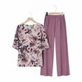 thumbnail image 5 of Runfenguu Womens Vacation Outfits 2025 Women'S Plus Size Set Printed Short Sleeved Solid Color Pants Casual Loose Short Sleeved Round Neck Top/Shirt Set, 5 of 6
