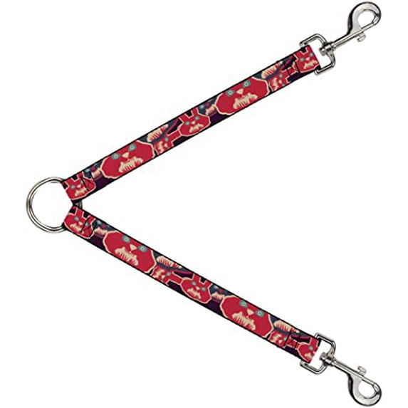 Dog Leash Splitter Angry Bunnies Close Up Purple Red Blue 1 Foot Long 1 Inch Wide