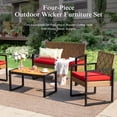 thumbnail image 2 of Alpha Joy 4 Piece Wicker Outdoor Patio Conversation Set, Brown & Red, 2 of 11