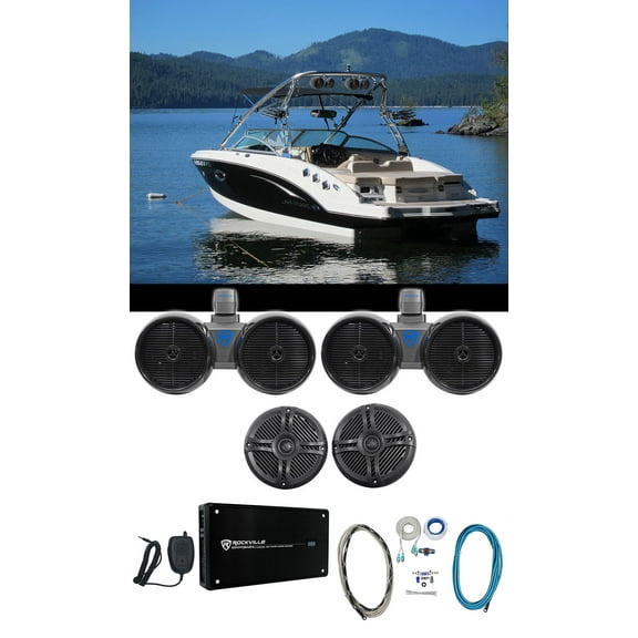 (2) Rockville Dual 8" Wakeboards (2) 6.5" Speakers 4-Ch Amplifier Amp Kit