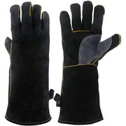 Kim Yuan Leather Welding Gloves - Heat/Fire Resistant, Perfect for Oven/Grill/Mig/Fireplace/Stove/Pot Holder/Tig Welder/BBQ 14black