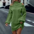 thumbnail image 6 of SMihono Sweater Dresses for Women Casual Turtleneck Cold Shoulder Long Sleeve Cable Knit Dress 2025 Fall Winter Mini Dress Green XL, 6 of 10