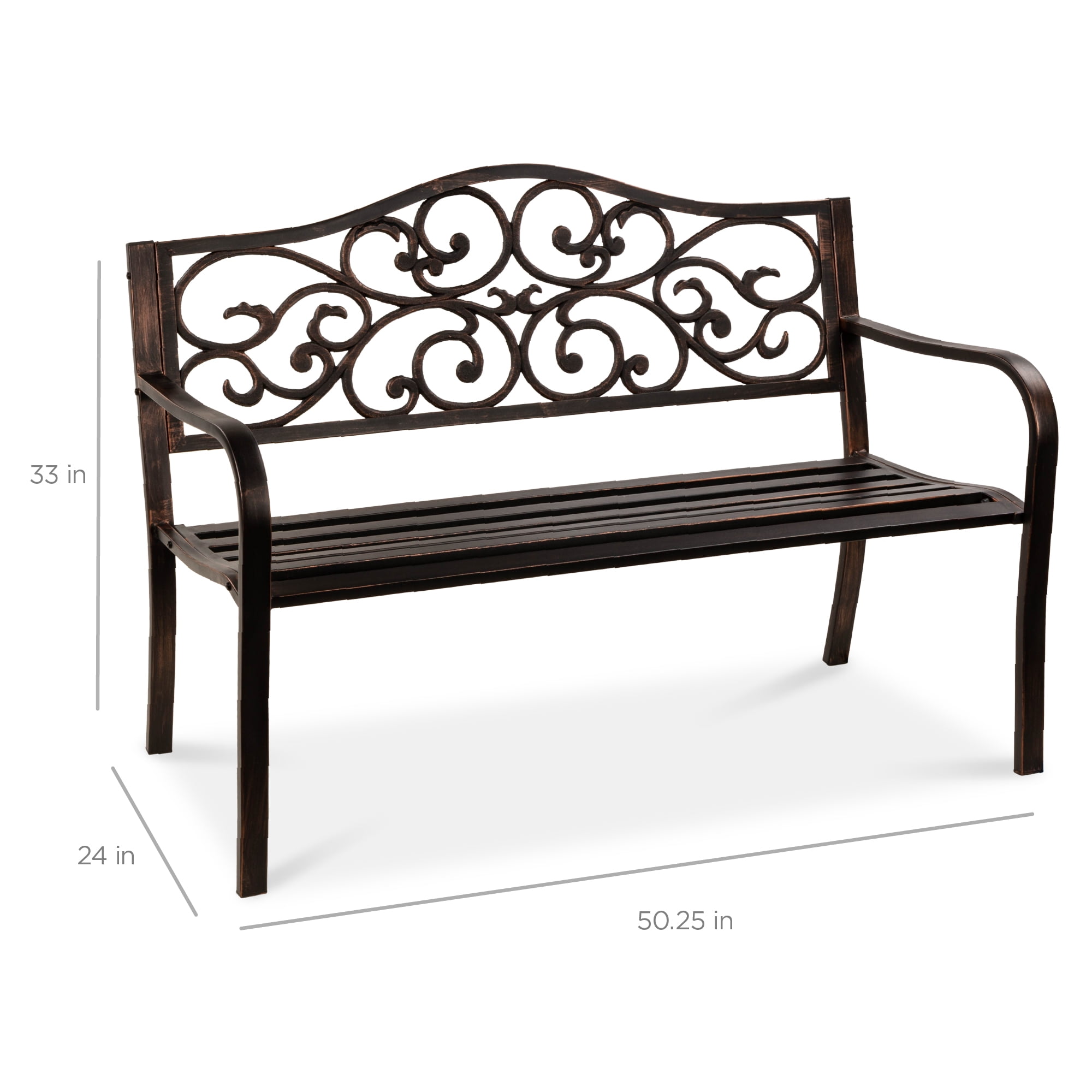 Best Choice Products 50in Classic Steel Patio Garden Bench For Yard Porch W Decorative Floral Scroll Design Black Walmart Com Walmart Com
