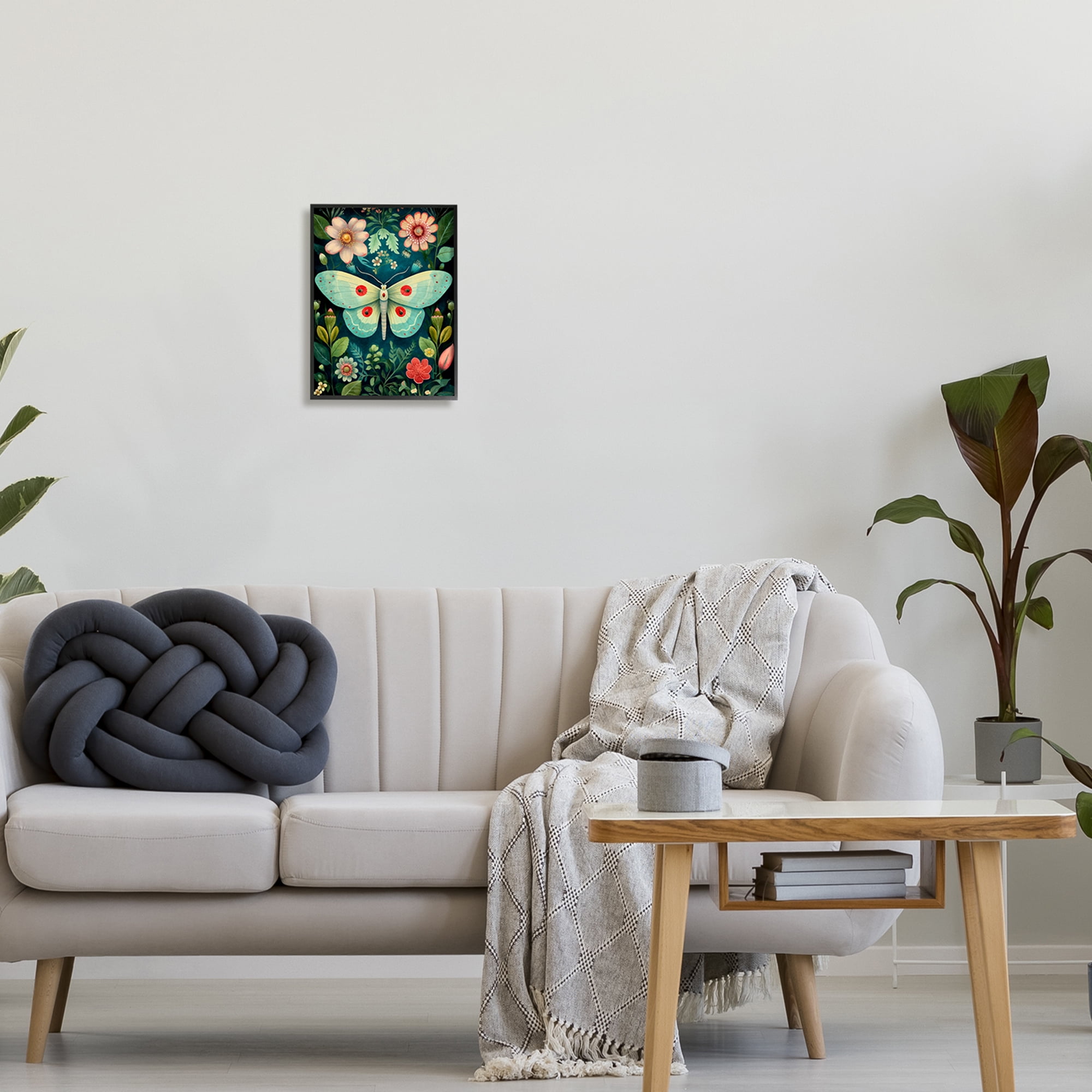 Stupell Industries Green & Pink Moth Pattern Animals & Insects Painting Black Framed Art Print Wall Art, 11 x 14