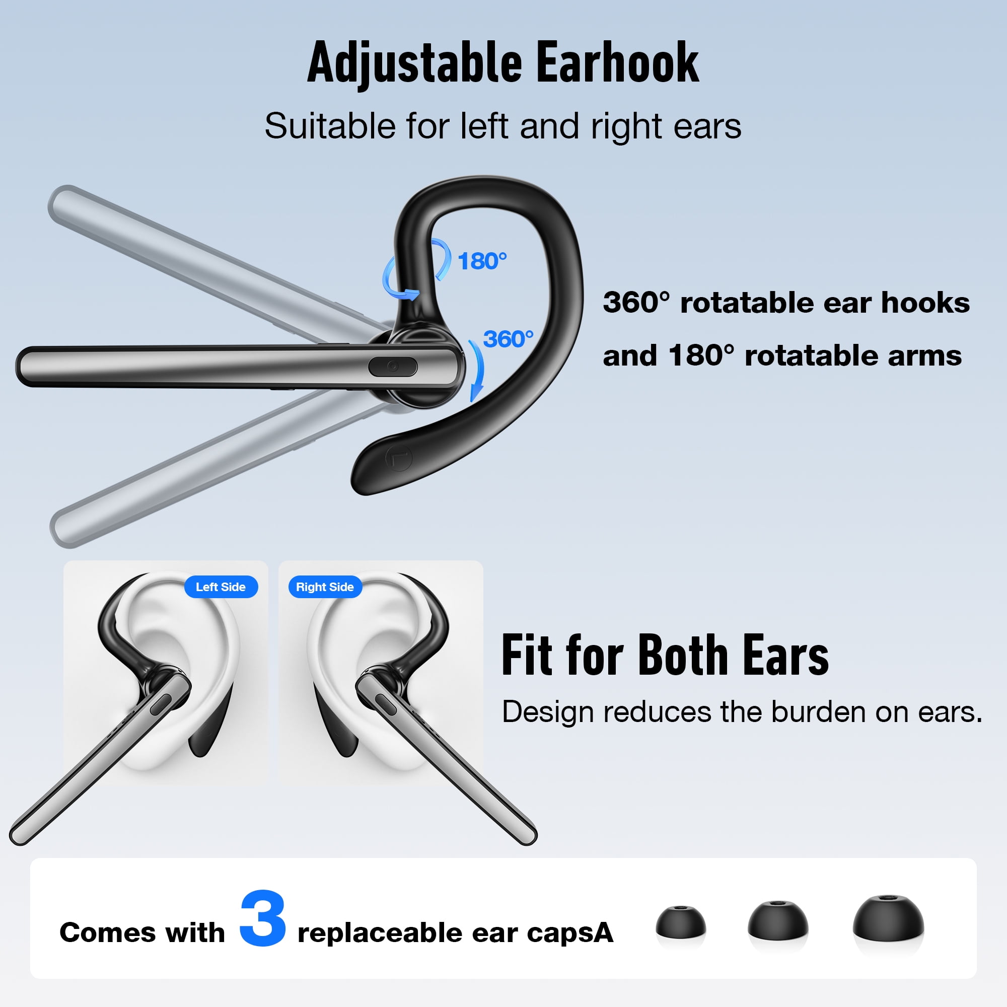 Bluetooth Headset, Single-Ear Wireless Earpiece with ENC Mic with HiFi Stereo Sound, 110H Playtime, Handsfree Waterproof Wireless Headset with 600mAh Charging Case