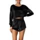 thumbnail image 1 of Conjuntos de chándal de terciopelo para mujeres INSPIRE CHIC, top corto con pantalones cortos, chándal de terciopelo de 2 piezas, conjunto de lounge negro S, 1 of 5