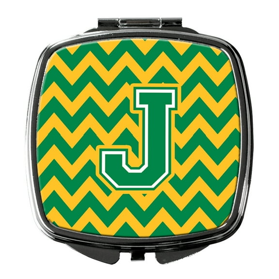 Letter J Chevron Green and Gold Compact Mirror CJ1059-JSCM